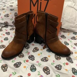 Miz Mooz Brown Heeled Ankle Boots